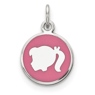 Pink Enamel Left Facing Girl Head Disc Charm Sterling Silver Rhodium QM535, MPN: QM535, 883957830957