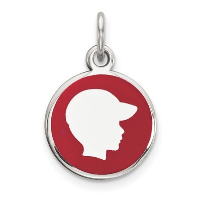 Red Enamel Right Facing Boy Head Disc Charm Sterling Silver Rhodium QM525, MPN: QM525, 883957830940