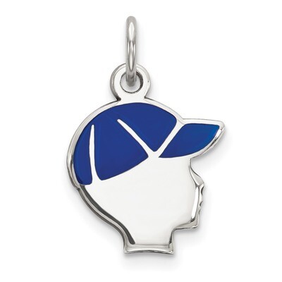 Blue Enamel Right Facing Boy Head Disc Charm Sterling Silver Rhodium QM524, MPN: QM524, 883957780535