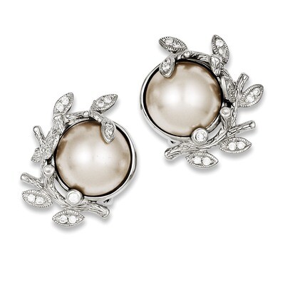 Simulated Pearl Clipback Earrings Diamond Sterling Silver QE5107, MPN: QE5107, 883957935249