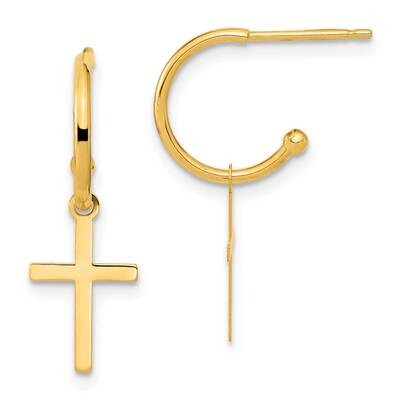 Cross Dangle Earrings 14k Gold Polished YE2118, MPN: YE2118, 191101786099