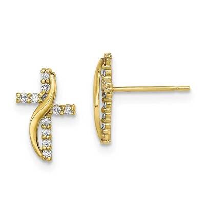 Cross Post Earrings 10k Gold CZ Diamond 10ER315, MPN: 10ER315, 883957605555