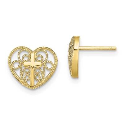 Heart with Cross Post Earrings 10k Gold 10TE711, MPN: 10TE711, 191101565755