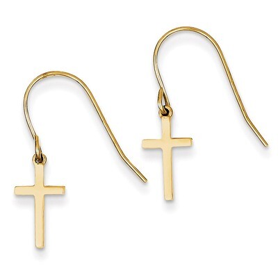 Dangle Cross Shepherd Hook Earrings 14k Gold TM788, MPN: TM788, 886774750538