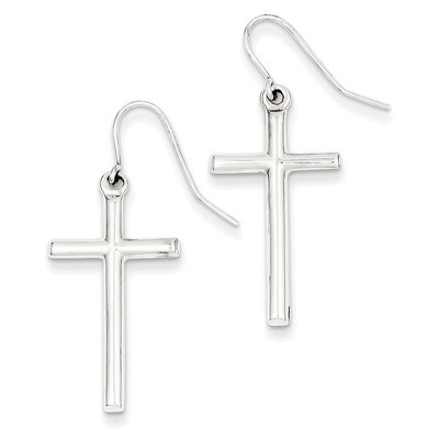 Hollow Cross Dangle Earrings 14k White Gold TF503, MPN: TF503, 883957291482