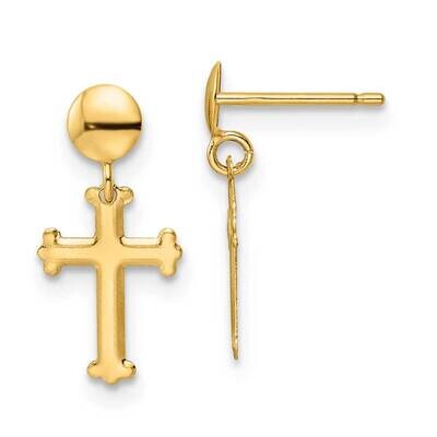 Cross Post Dangle Earrings 14k Gold Polished YE2124, MPN: YE2124, 191101786044