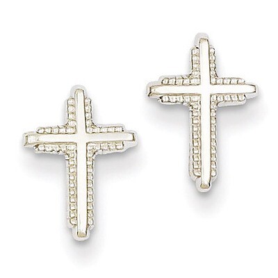 Polished Cross Post Earrings 14k White Gold YE1676, MPN: YE1676, 886774285092