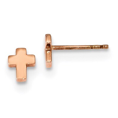 Polished Small Cross Post Earrings 14k Rose Gold TE664R, MPN: TE664R, 191101144318