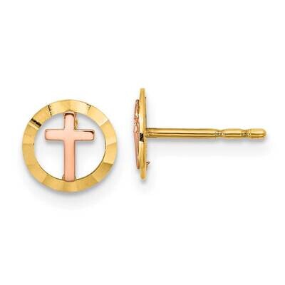 Circle with Cross Post Earrings 14k Two-Tone Gold YE2119, MPN: YE2119, 191101786082
