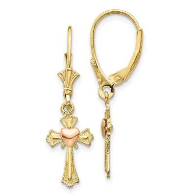 Two-Tone Heart On Cross Leverback Earrings 10k Gold 10K4528, MPN: 10K4528, 191101566547