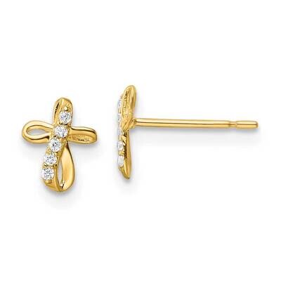 CZ Diamond Cross Post Earrings 14k Gold YE2123, MPN: YE2123, 191101786051