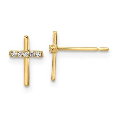 CZ Diamond Cross Post Earrings 14k Gold YE2122, MPN: YE2122, 191101786068