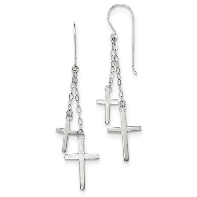 Chain Dangle Cross Shepherd Hook Earrings 14k white Gold H1090, MPN: H1090, 886774750613