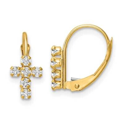 CZ Diamond Polished Leverback Cross Earrings 14k Gold YE2120, MPN: YE2120, 716838360086
