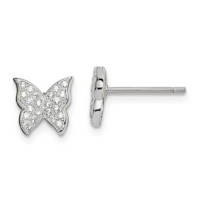 Butterfly Post Earrings Sterling Silver CZ Diamond QE14652, MPN: QE14652, 883957939926