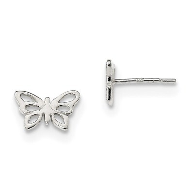 Butterfly Post Earrings Sterling Silver Polished QE13519, MPN: QE13519, 191101232770