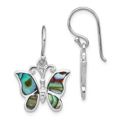 Abalone Butterfly Dangle Earrings Sterling Silver Rhodium-plated QE14301, MPN: QE14301, 886774053691