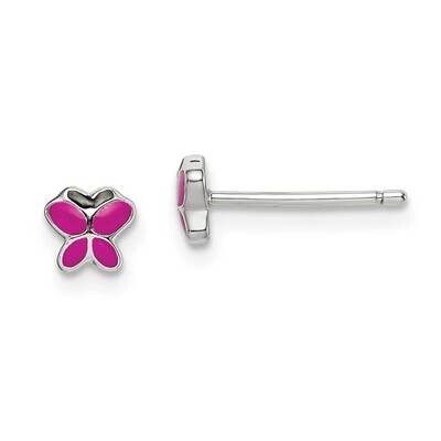 Enameled Pink and Black Butterfly Post Earrings Sterling Silver QE14340, MPN: QE14340, 886774123578