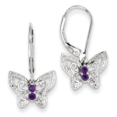 Amethyst &amp; Diamond Butterfly Earrings Sterling Silver QE10274AM, MPN: QE10274AM, 883957460529