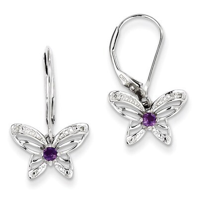 Amethyst &amp; Diamond Butterfly Earrings Sterling Silver QE10266AM, MPN: QE10266AM, 886774646459