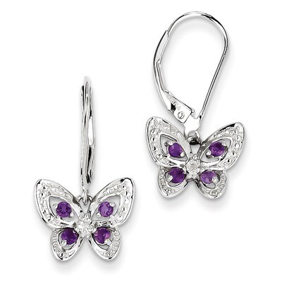 Amethyst &amp; Diamond Butterfly Earrings Sterling Silver QE10263AM, MPN: QE10263AM, 883957356730