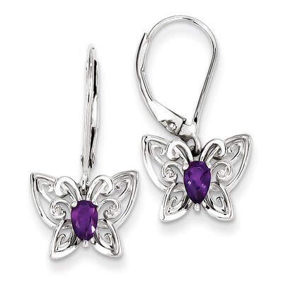 Amethyst Diamond Butterfly Earrings Sterling Silver QE10245AM, MPN: QE10245AM, 883957529561