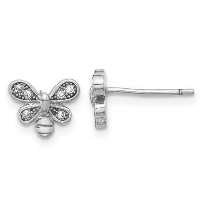 CZ Diamond Butterfly Post Earrings Sterling Silver Rhodium-Plated QE16554, MPN: QE16554, 1969041659…