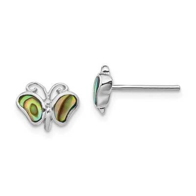 Abalone Pearl Butterfly Post Earrings Sterling Silver Rhodium-plated QE14302, MPN: QE14302, 8867740…