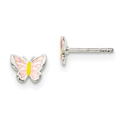 Children&#39;S Enameled Butterfly Post Earrings Sterling Silver QE11310, MPN: QE11310, 191101469862