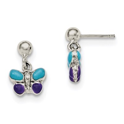 Enamel Butterfly Post Dangle Earrings Sterling Silver QE11304, MPN: QE11304, 191101470547