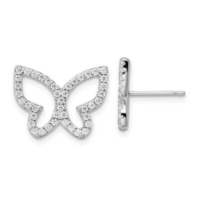 CZ Diamond Open Butterfly Post Earrings Sterling Silver Rhodium-Plated Polished QE16562, MPN: QE165…