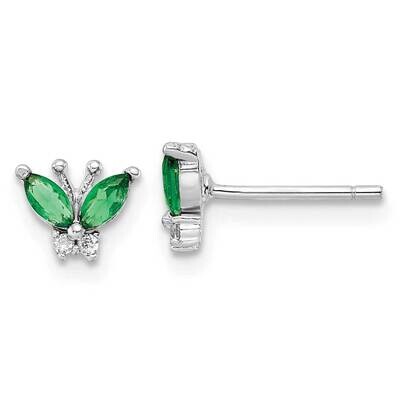 Green &amp; White CZ Diamond Butterfly Post Earrings Sterling Silver Rhodium-Plated QE16556, MPN: QE165…