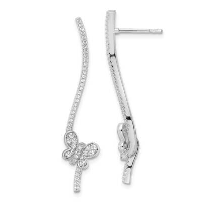 CZ Diamond Dangle Bar Butterfly Post Earrings Sterling Silver Rhodium-Plated QE16565, MPN: QE16565,…