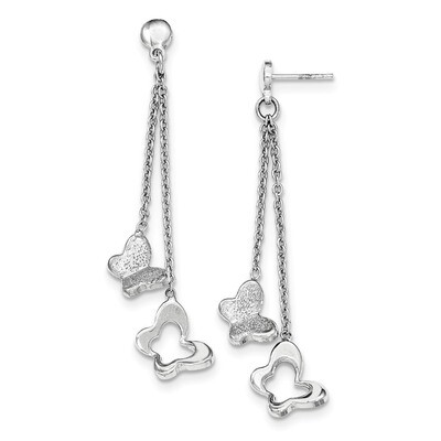 Polished &amp;Textured Butterfly Dangle Earrings Sterling Silver QE11380