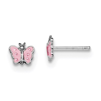 Child&#39;S Enameled Butterfly Earrings Sterling Silver Rhodium-plated QE11241, MPN: QE11241, 191101194…