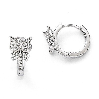 Butterfly Hoop Earrings Sterling Silver &amp; Cubic Zirconia QMP1168, MPN: QMP1168, 191101194870