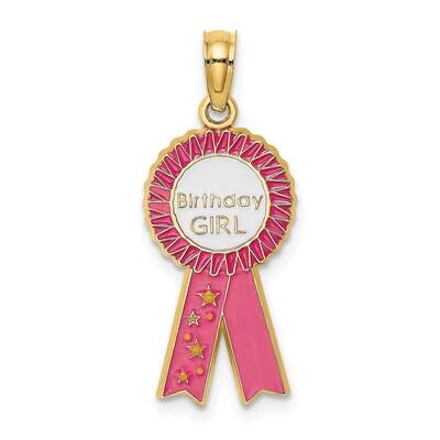 Birthday Girl Pink Ribbon Charm 14k Gold Enamel K6966, MPN: K6966, 637218134151
