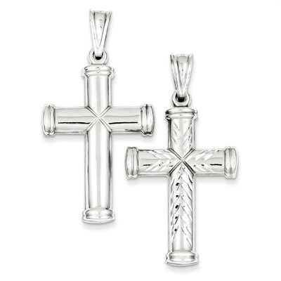 Reversible Cross Pendant Sterling Silver Rhodium-plated Diamond-Cut QC5841, MPN: QC5841, 8839579135…