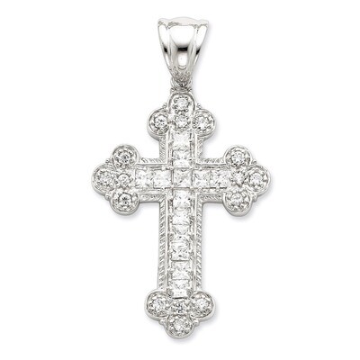 Budded Cross Pendant Sterling Silver Diamond QC5329, MPN: QC5329, 883957912837