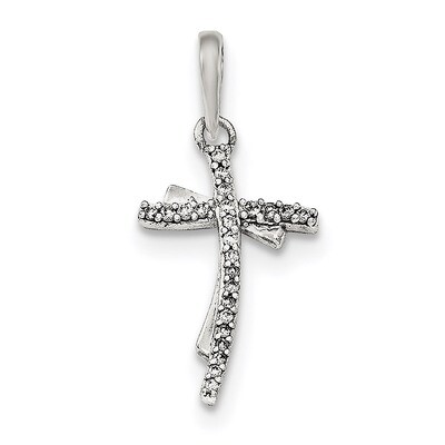 CZ Diamond Cross Pendant Sterling Silver Polished QC8245, MPN: QC8245, 191101360732