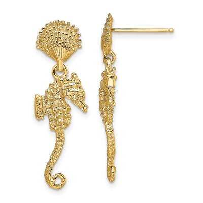 Shell Seahorse Dangle Earrings 14k Gold TE751, MPN: TE751, 637218013425