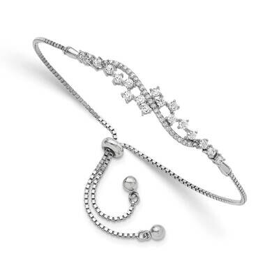 Rhodium-Plated CZ Diamond Adjustable Bracelet Sterling Silver Polished QG5954, MPN: QG5954, 1969041…