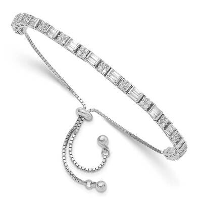 Rhodium-Plated CZ Diamond Adjustable Bracelet Sterling Silver Polished QG5952, MPN: QG5952, 1969041…