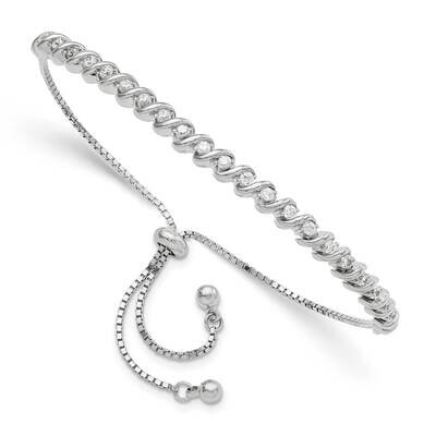 Rhodium-Plated CZ Diamond Adjustable Bracelet Sterling Silver Polished QG5951, MPN: QG5951, 1969041…