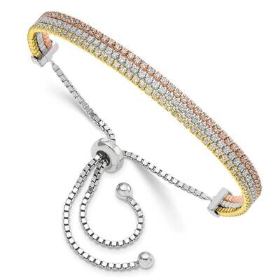 Rose &amp; Gold-Tone CZ Diamond Adjustable Bracelet Sterling Silver QG5944, MPN: QG5944, 196904164273
