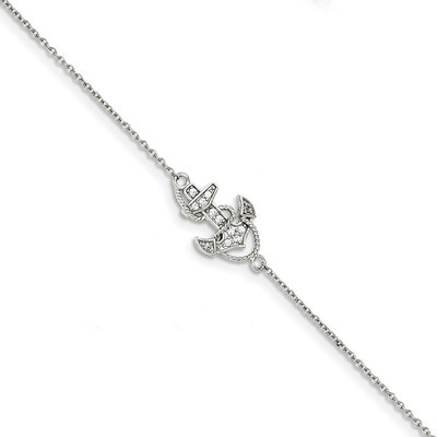 Anchor CZ Diamond Bracelet 7 Inch Sterling Silver Polished QX932CZ Diamond, MPN: QX932CZ, 196904160…