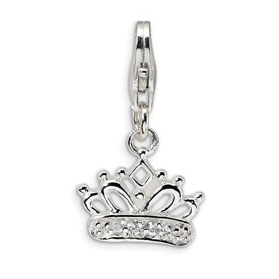 Crown Charm Sterling Silver Synthetic Diamond QCC110 by Amore La Vita, MPN: QCC110, 883957330136