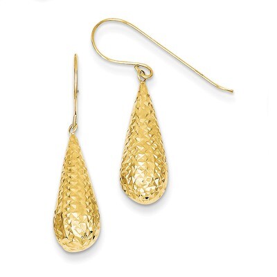 Diamond Cut Puff Tear Drop Dangle Earrings 14k Gold TL934, MPN: TL934, 883957006413