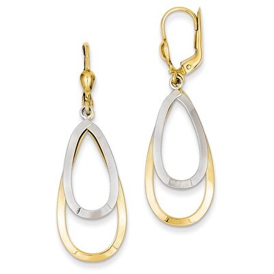 Oval Leverback Tear Drop Earrings 14k Two-Tone Gold TL308, MPN: TL308, 869786083818