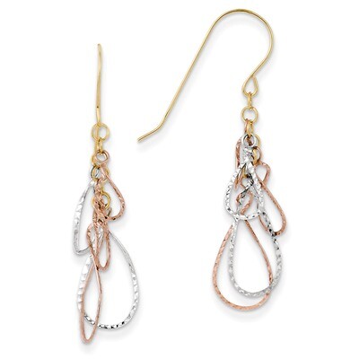 Diamond Cut Tear Drop Dangle Earrings 14k Tri-Color Gold TL975, MPN: TL975, 883957011585